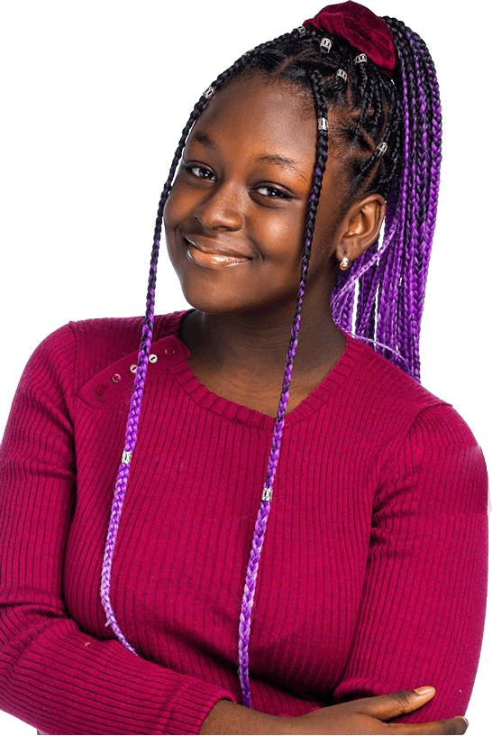 Smiling teen with colorful braids